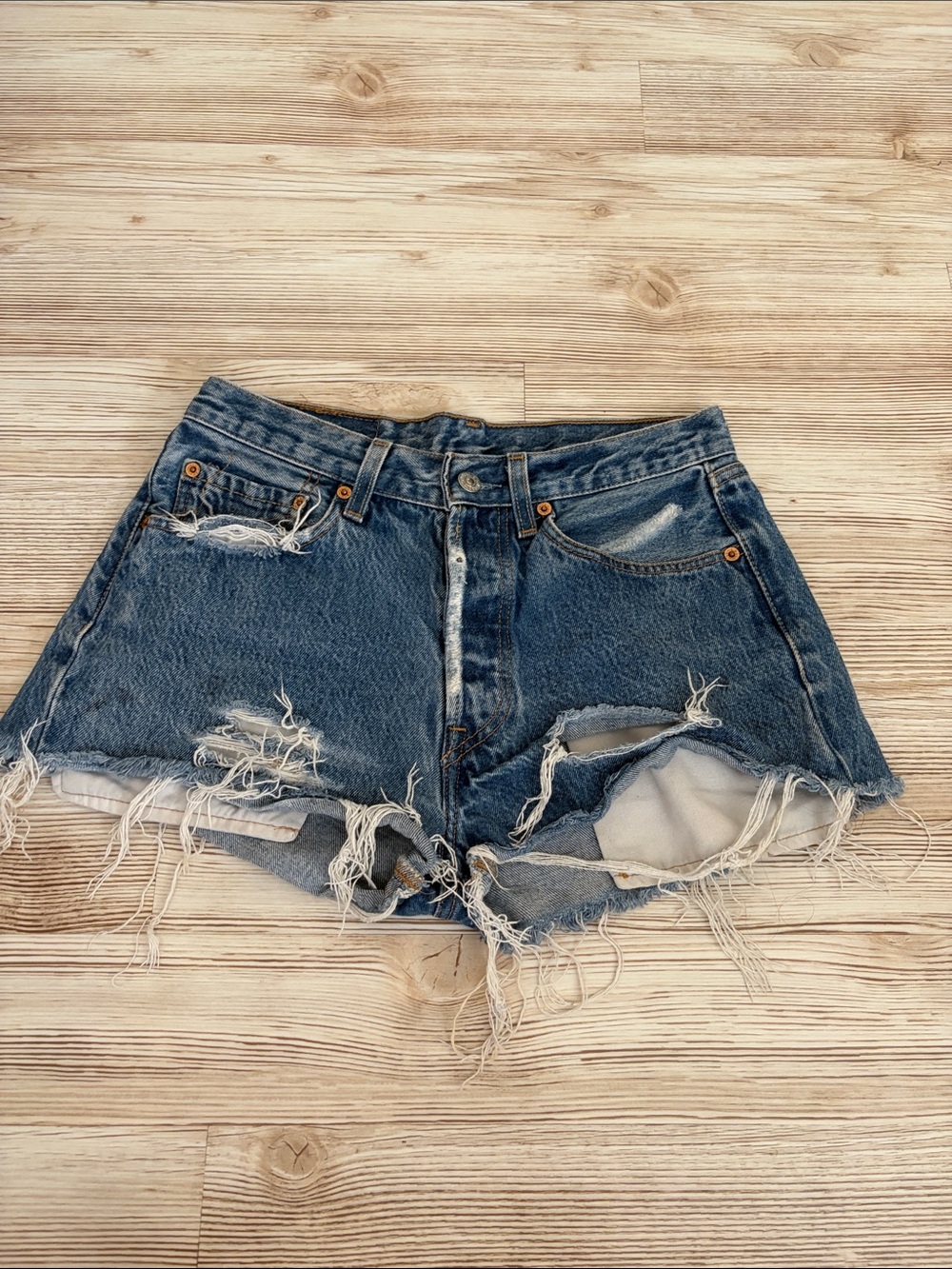 Levi’s Distressed High-Waist Denim Shorts - Blue